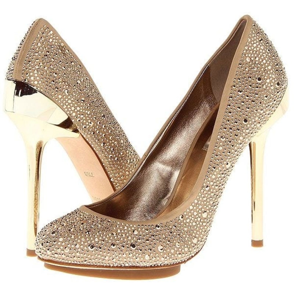 BCBGMaxAzria gold studded metallic nwot Prish pumps heels